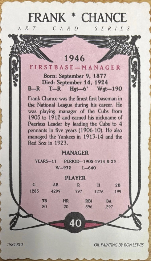 Frank Chance 1984 Art Card Series