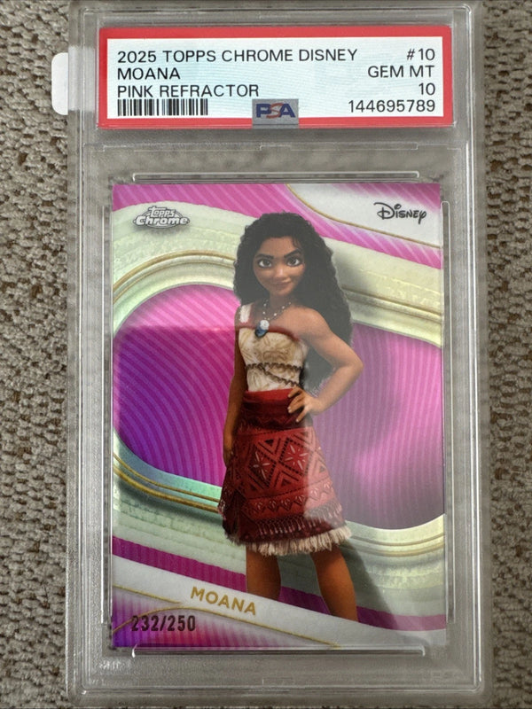 2025 Disney Topps Chrome Moana /250 Pink Refractor #10 PSA 10