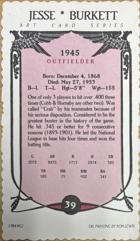 Jesse Burkett 1984 Art Card Series