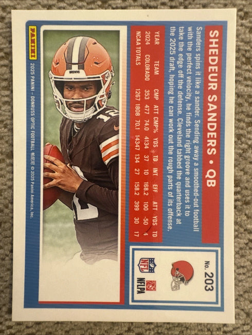 Panini 2025 Donruss Optic Rated Rookie Shedeur Sanders #203 Browns NFL