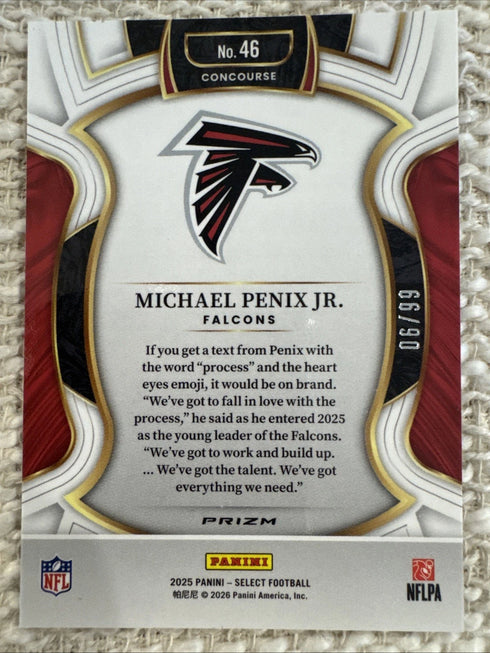 2025 Panini Select #46 Michael Penix Jr Red Prizm /99 #46 Atlanta Falcons
