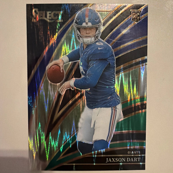 Jaxson Dart 2025 Panini Select Blue Green Prizm Shock Club Level Rookie #293