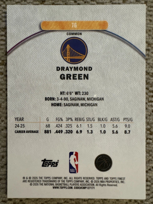 2025-26 Topps Finest Draymond Green Purple Geometric Refractor #/100 Warriors
