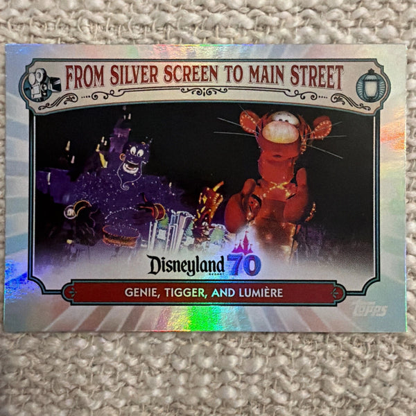 Topps Disneyland 70th Silver Screen To Main St Genie, Tigger, Lumiere Rainbow