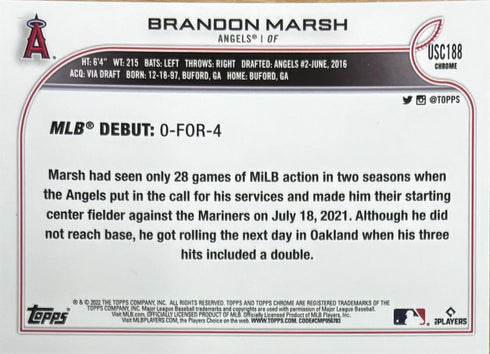 2022 Topps Chrome Brandon Marsh Los Angeles Angels Rookie Refractor #USC188
