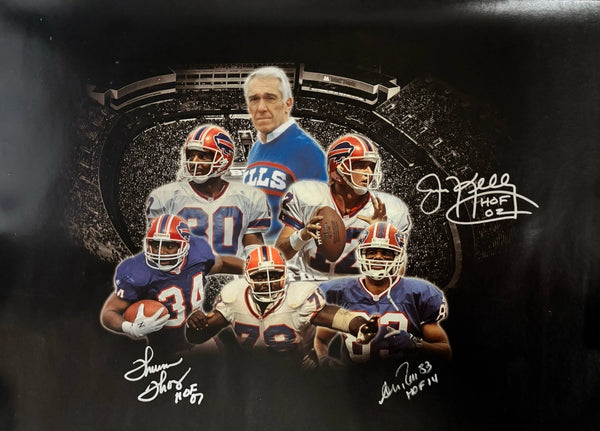 Buffalo Bills Thurman Thomas Jim Kelly Andre Reed Autographed Canvas 24x36