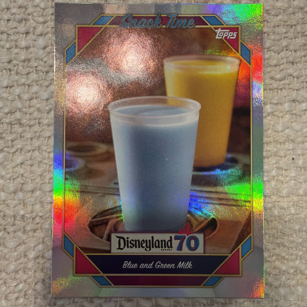 2025 Topps Disneyland 70th Rainbow Foil Blue and Green Milk Snack Time #109