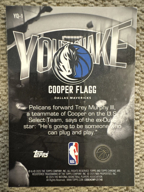 2025-26 Topps Chrome Cooper Flagg Rookie Insert Youthquake Dallas Mavericks