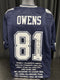 Dallas Cowboys Terrell Owens Signed Stat Custom Jersey Primetime Coa