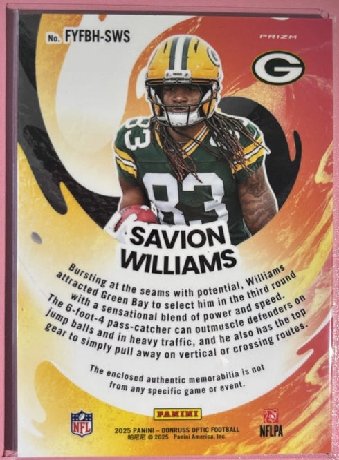 2025 Optic First Year Fresh Patch Savion Williams - Rookie- GB Packers