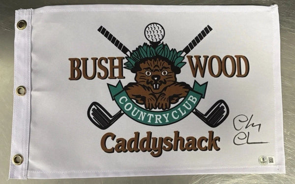 Chevy Chase Signed Bush Wood Golf Pin Flag Beckett Coa