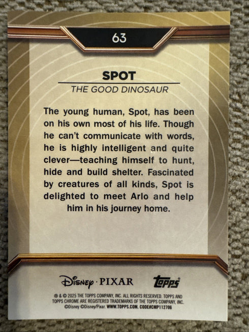2025 Topps Chrome Pixar Gold Wave Refractor Spot - The Good Dinosaur #63 /25