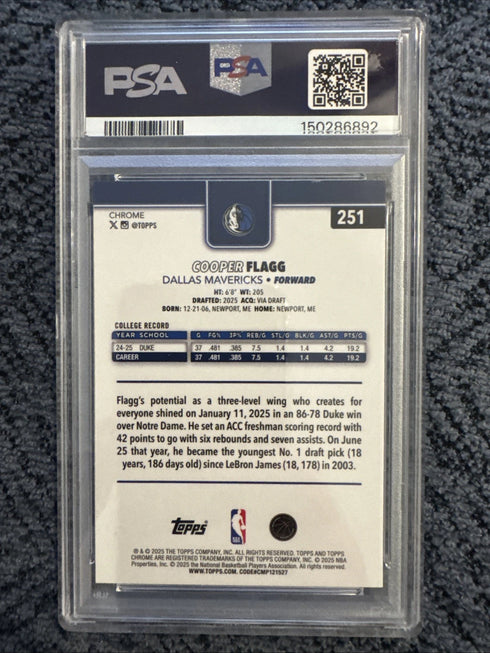 2025 Topps Chrome - Cooper Flagg #251 Basketball Refractor (RC) PSA 7