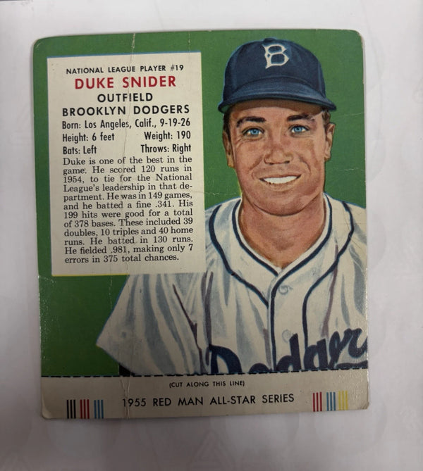1955 Red Man NL w Tab #19 Duke Snider Red Sox