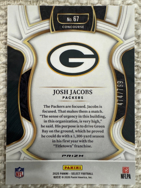 2025 Panini Select - Concourse Josh Jacobs card#67 White Shock /799 Packers
