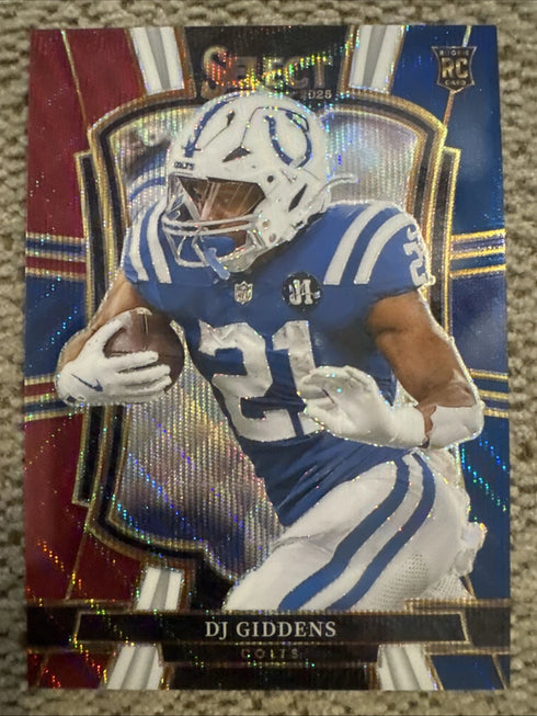 2025 Panini Select DJ Giddens Tri Color Prizm /299 Premier Level Colts RC