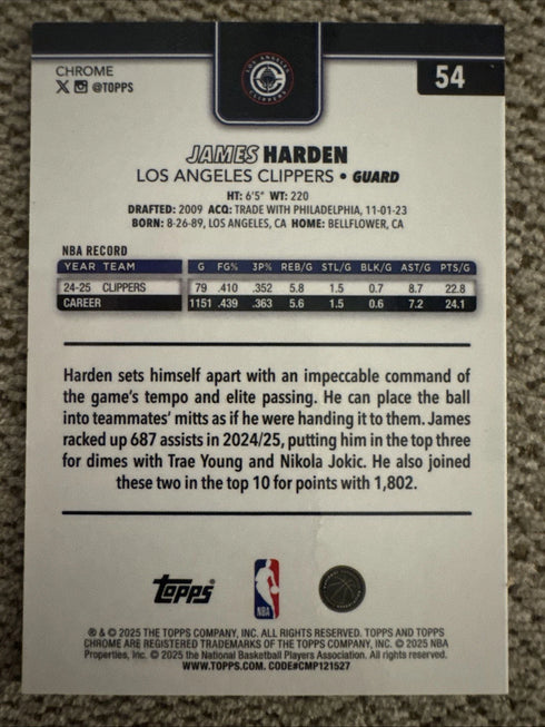 2025-26 Topps Chrome NBA #54 James Harden X-Fractor Refractor