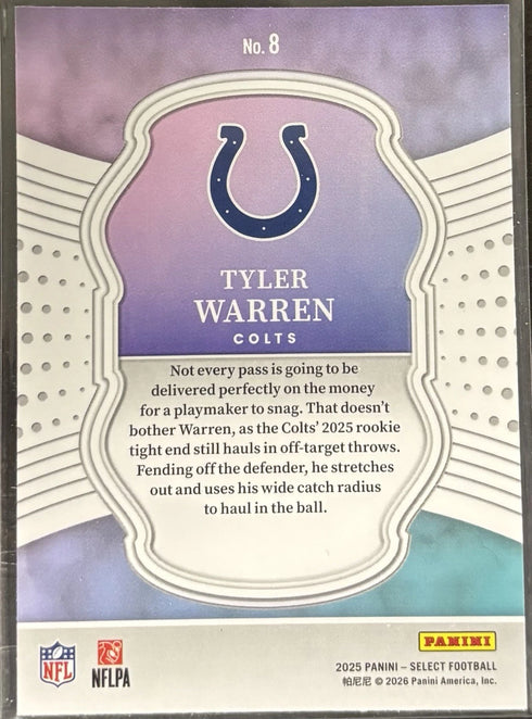2025 Panini Select - Select Certified Rookies Tyler Warren #8 (RC) Colts