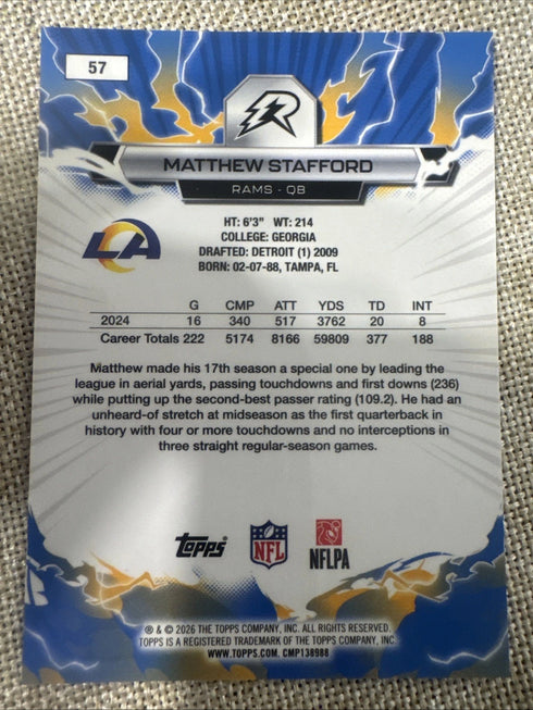 2025 Topps Resurgence Matthew Stafford Pink Power Surge /10 #57