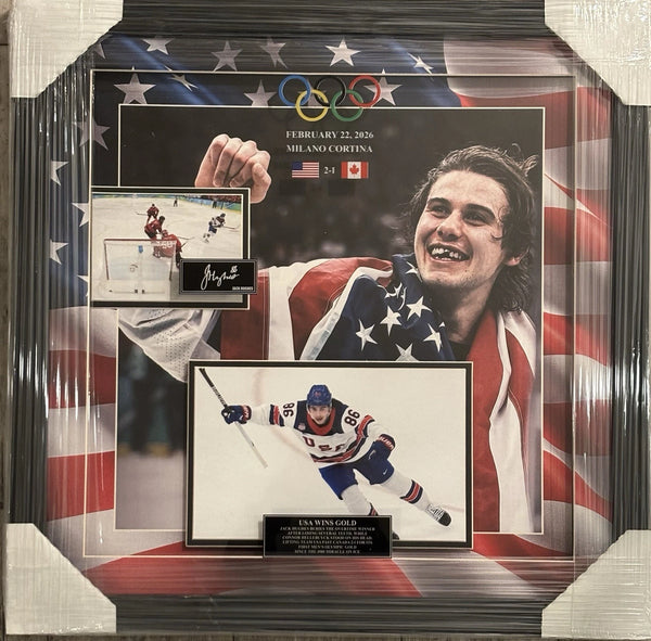Team USA Jack Hughes Facsimile Autograph 20x20 Framed Photo