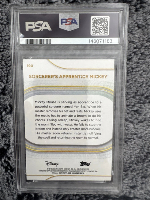 2025 TOPPS CHROME DISNEY #190 SORCERER'S APPRENTICE MICKEY Refractor PSA 10