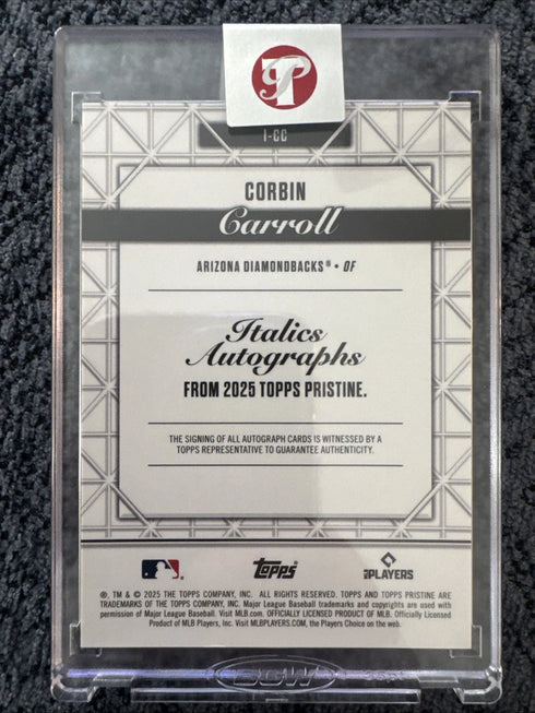 2025 Topps Pristine Corbin Carroll Italics Auto Refractor Diamondbacks /99