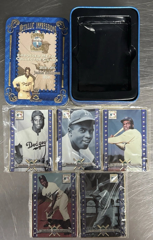 Jackie Robinson 1996 Metallic Impressions Brooklyn Dodgers 5 Card Metal Set
