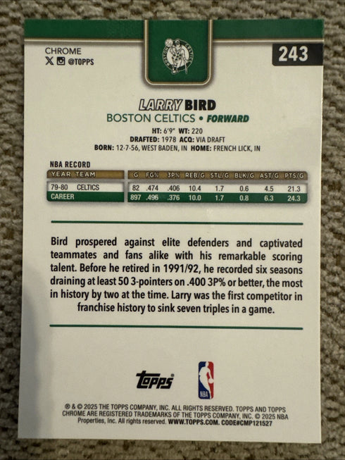 2025-26 Topps Chrome Basketball Sky Light Larry Bird #243