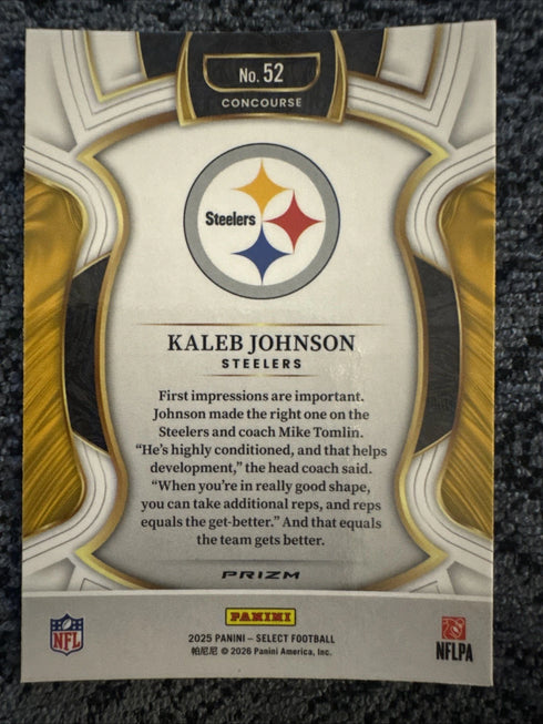 2025 Select Kaleb Johnson Prizm Black and Red Shock (RC) #52