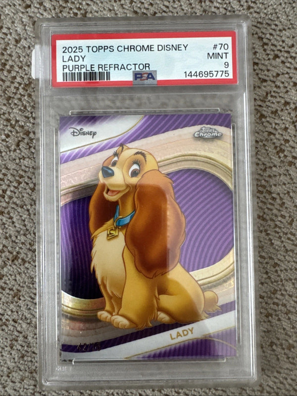 2025 Topps Chrome Disney - Lady #70 Purple Refractor /75 PSA 9