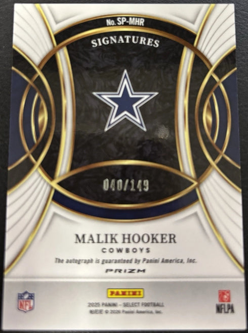 2025 Panini Select Malik Hooker Auto #SP-MHR Signatures Blue Prizm /149 Cowboys