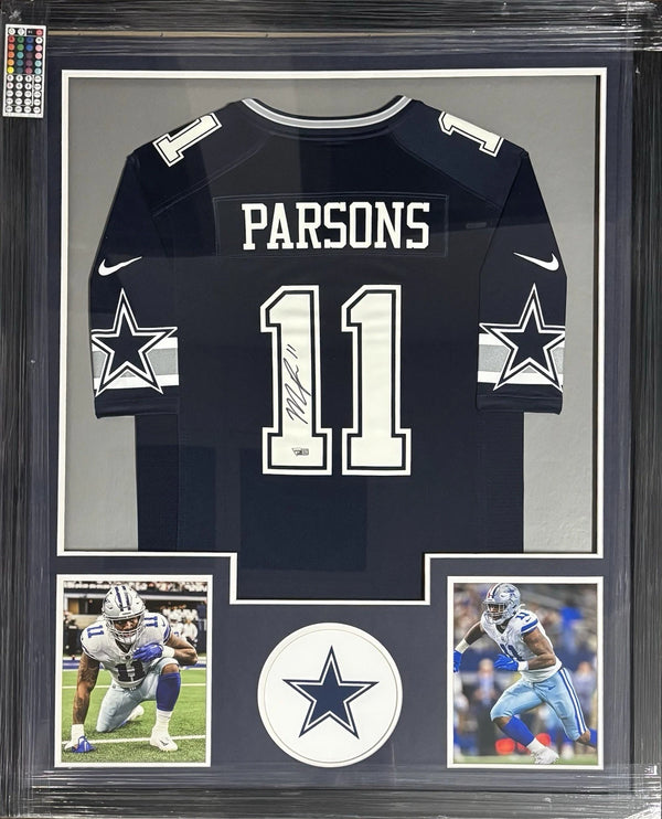 Dallas Cowboys Micah Parson Signed Framed LED Light Auth Blue Jersey Fanatics