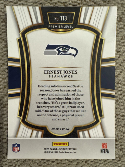 2025 Panini Select Prizm Premier Level Ernest Jones #113 Seahawks Football Card