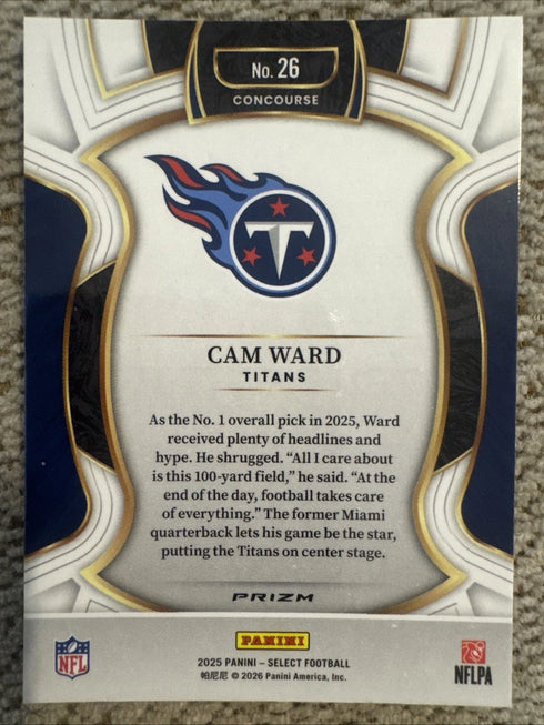 2025 Panini Select Football Cam Ward Prizm Concourse #26 Tennessee Titans