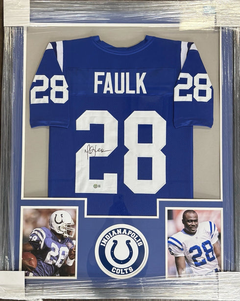 Colts Marshall Faulk Autographed Custom Framed Jersey Beckett COA