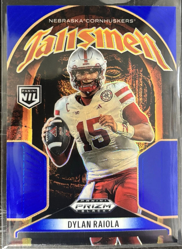 2025 Panini Prizm Black Dylan Raiola Talismen Blue Prizm /199 Nebraska