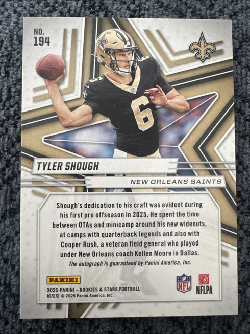 2025 Panini Rookies & Stars Tyler Shough #194 Saints Rookie Autograph Football