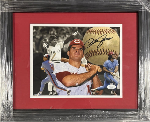 Cincinnati Reds Pete Rose Signed Framed 8x10 Collage JSA