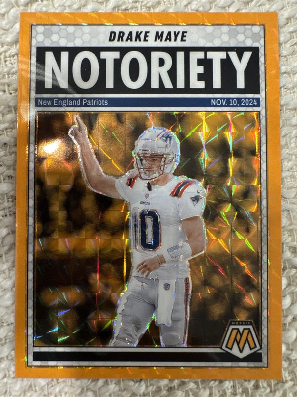 2025 Panini Mosaic - Notoriety Drake Maye #3 Orange Fluorescent Mosaic Prizm