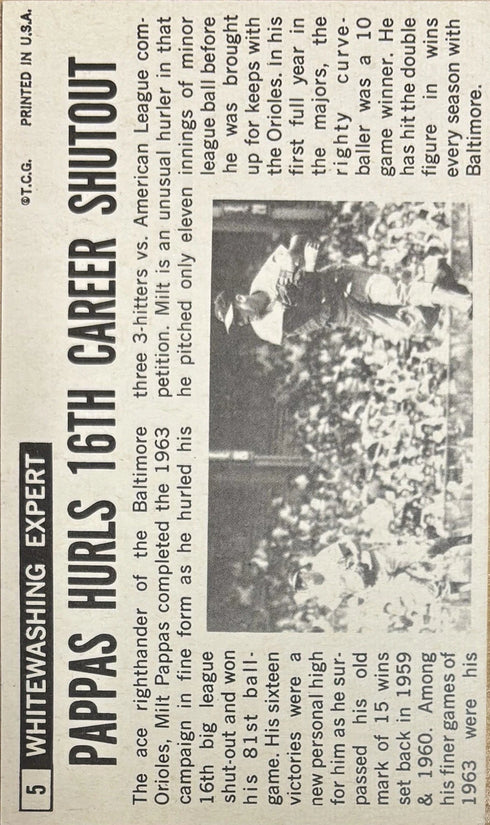 1964 Topps Oversized Milt Pappas Baltimore Orioles #5