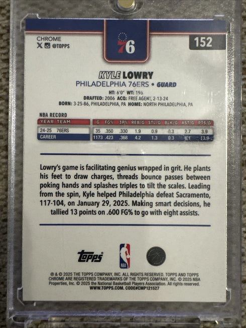2025 Topps Chrome Kyle Lowry Aqua RayWave /199 - 76ers