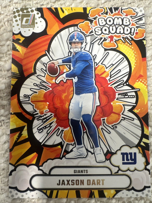 Panini 2025 Donruss Jaxson Dart Bomb Squad Rookie Insert #BS-JDT Giants