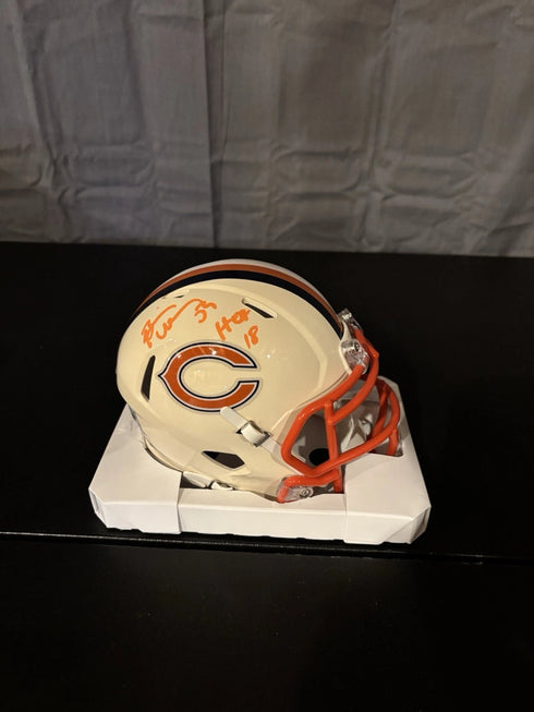 Brian Urlacher Signed / Inscr Retro Mini Helmet Orange Ink “HOF 18” Beckett COA