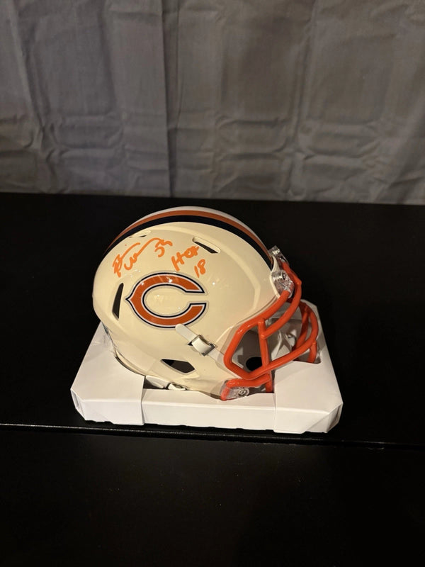 Brian Urlacher Signed / Inscr Retro Mini Helmet Orange Ink “HOF 18” Beckett COA