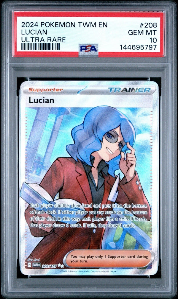 2024 POKEMON TWM EN-TWILIGHT MASQUERADE ULTRA RARE #208 LUCIAN PSA 10