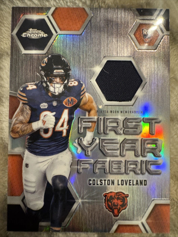 2025 Topps Chrome Football Colston Loveland First year Fabric Relic RC Holo