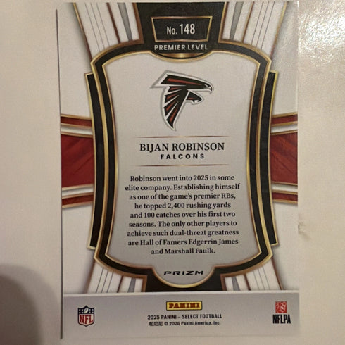 Panini 2025 Select Football Bijan Robinson Falcons Premier Level #148 Pink Prizm