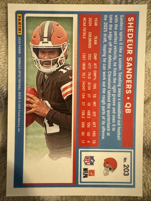 Panini Donruss Optic 2025 Rated Rookie Shedeur Sanders #203 Browns Football Card