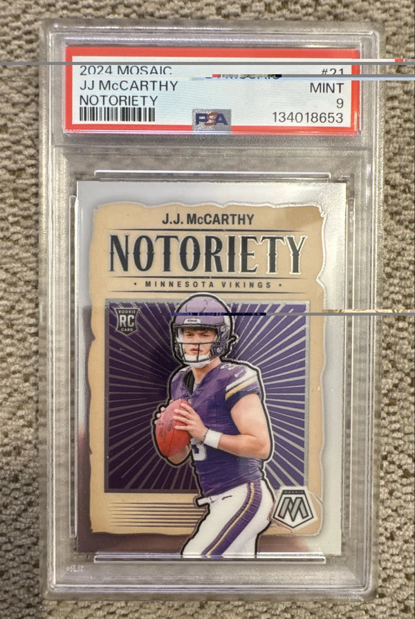 2024 Panini Mosaic - Notoriety J.J. McCarthy #21 (RC) PSA 9