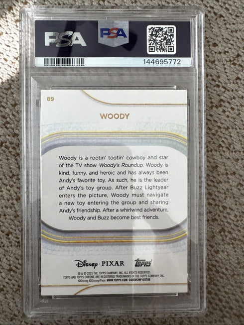 2025 Topps Chrome Disney Woody Yellow Mini Diamond Refractor #89 PSA 9